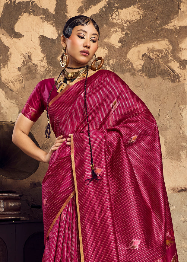 Wine Purple Woven silk saree
