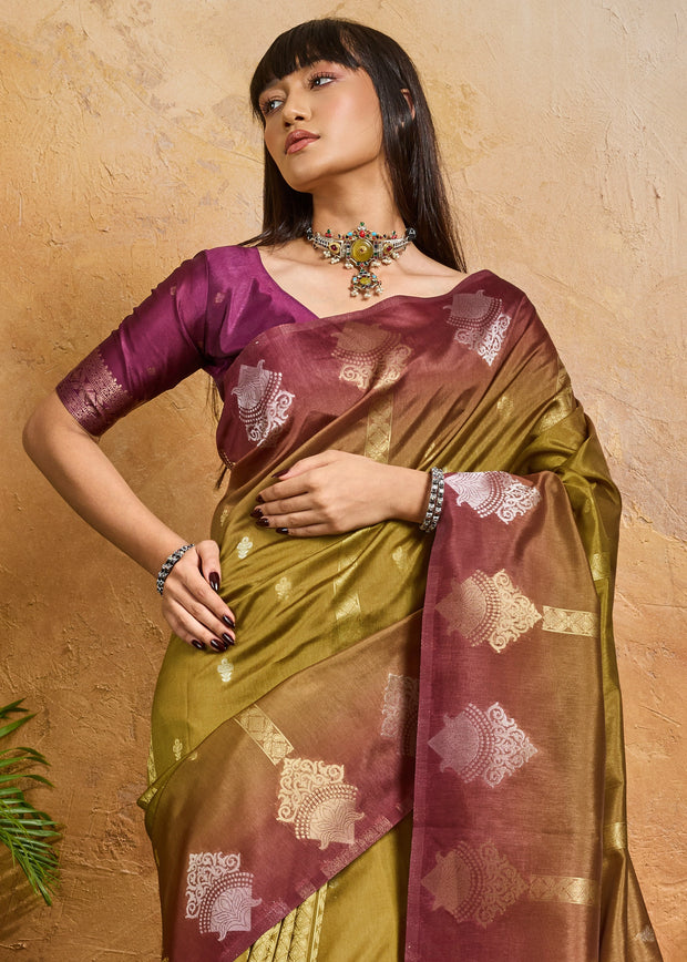 Mehndi Green Woven Banarasi Silk Saree