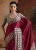 Maroon Red Printed Satin Silk Saree