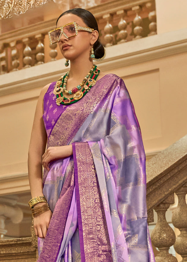 Sparkling Purple Printed Satin Silk Saree