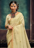 Cream Yellow Woven Cotton Silk Saree