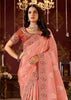 Gajari Pink Embroidered Tissue Designer Saree