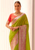 Lime Green Woven Banarasi Silk Saree