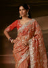 Peachy Orange Embroidered Designer Organza Saree