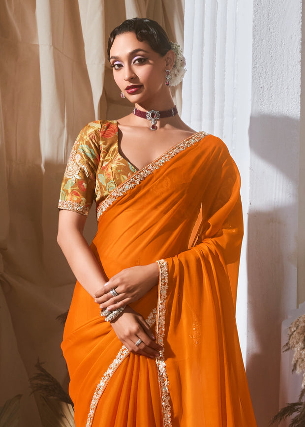 Peel Orange Designer Silk Saree