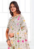 Moon White Woven Linen Cotton Silk Saree