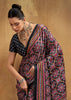 Black Printed Satin Silk Saree