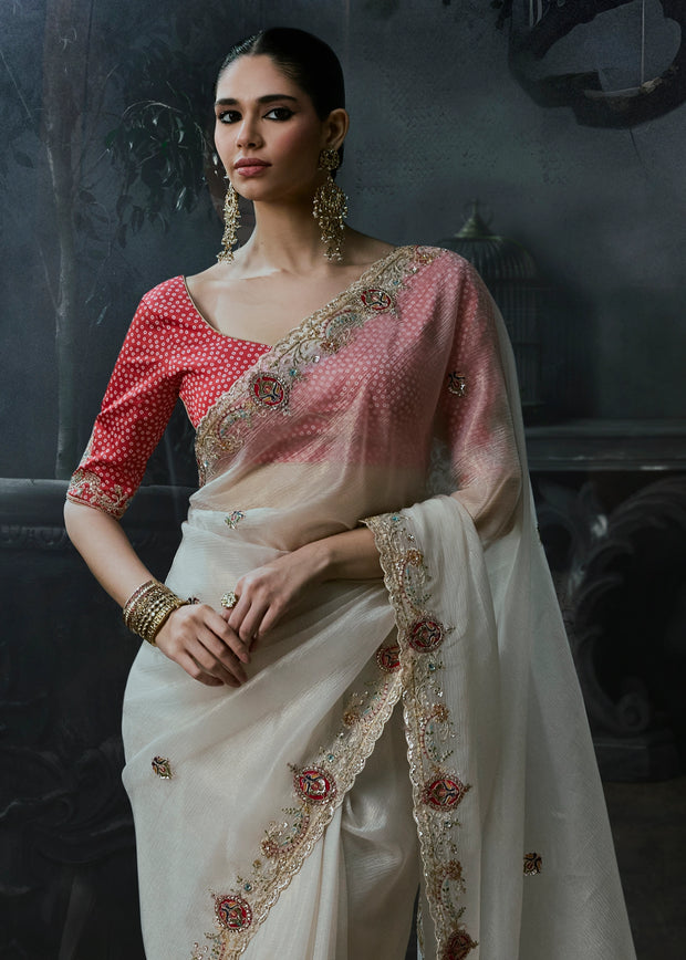 Lily White Embroidered Designer Saree
