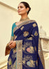 Royal Blue Woven Banarasi Designer Silk Saree With Contrast Blouse