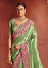 Irish Green Designer Embroidered Saree