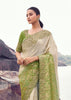 Green & Cream Woven Embroidered Tissue Silk Saree