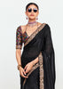 Jet Black Designer Embroidered Tissue Saree