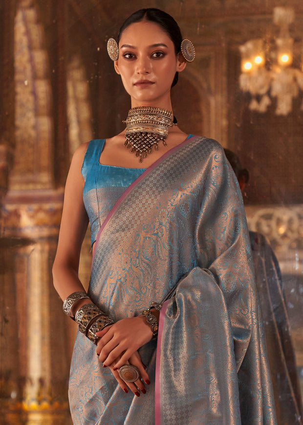 Princess Blue Woven Kanjivaram Silk Saree