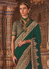 Bottel Green Printed Kashmiri Jamewar Saree