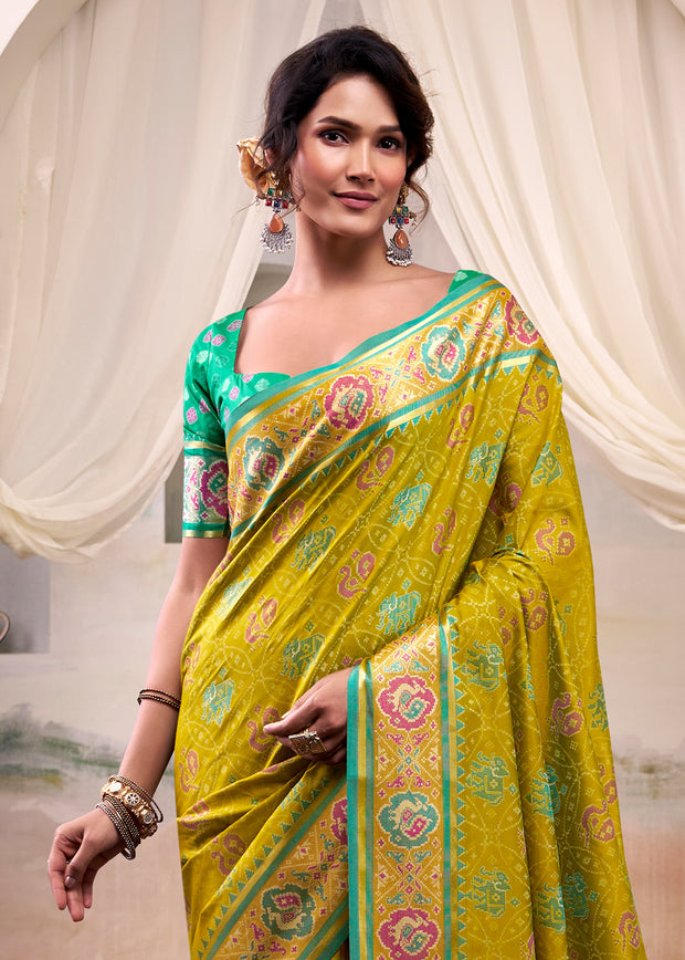 Mehndi Green Woven Patola Silk Saree