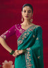 Peacock Green Designer Embroidered Saree