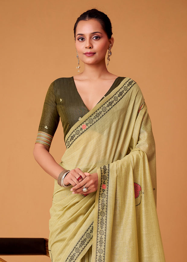 Lily Green Woven Cotton Saree