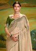 Safari Beige Heavy Embroidered Designer Silk Saree With contrast Blouse