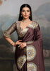 Chocolate Brown Printed Satin Silk Saree