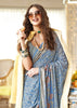 Stone Blue Printed Georgette Silk Saree