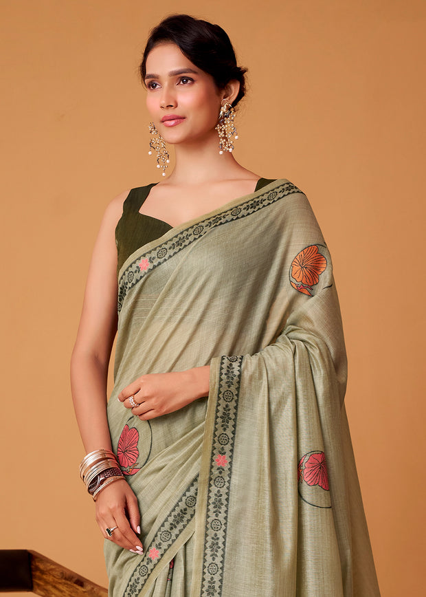 Sage Green Woven Cotton Saree