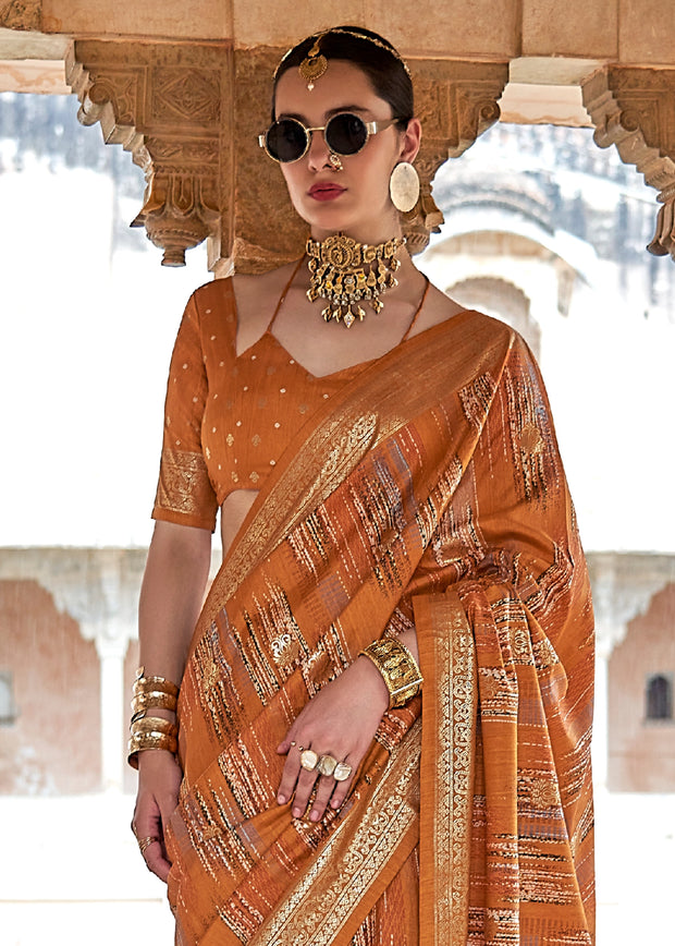 Burnt Orange Printed Soft Silk Saree