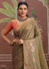 Olive Green Woven Tussar Silk Saree
