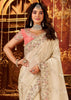 Beautiful White Embroidered Tissue Designer Saree
