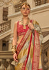 Beige And Red Printed Satin Silk Saree