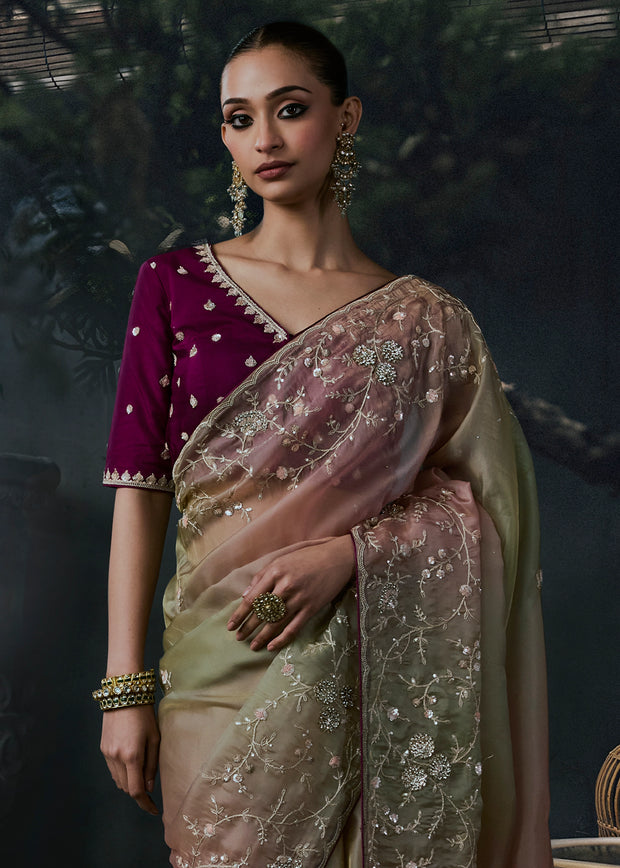 Multicolor Embroidered Designer Saree