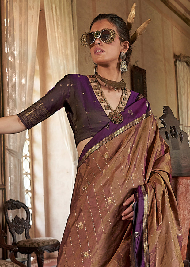 Caramel Brown Banarasi Tussar Silk Saree