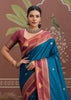 Coral Blue Woven Tussar Silk Saree