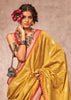Misted Yellow Woven Banarasi Silk Saree With Contrast Border