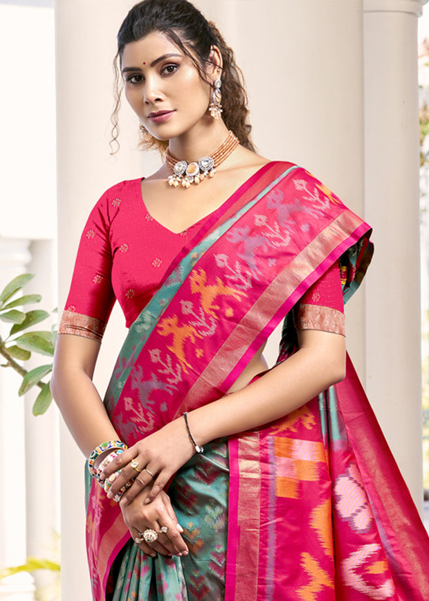 Neutral Grey Woven Patola Silk Saree