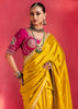 Mustard Yellow Embroidered Soft Silk Saree With Contrast Blouse