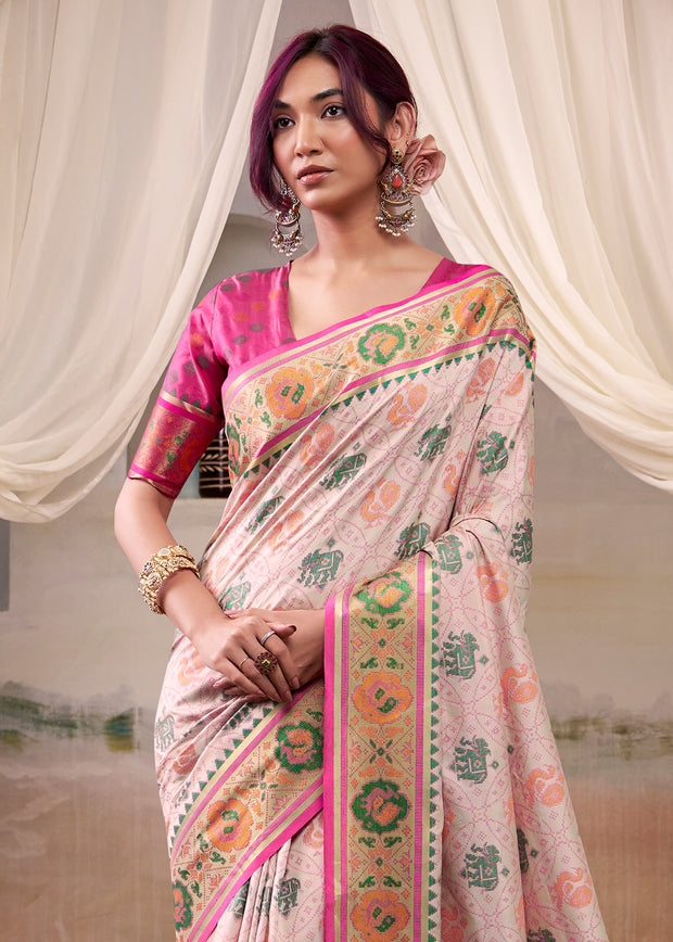 Bloom Pink Woven Patola Silk Saree