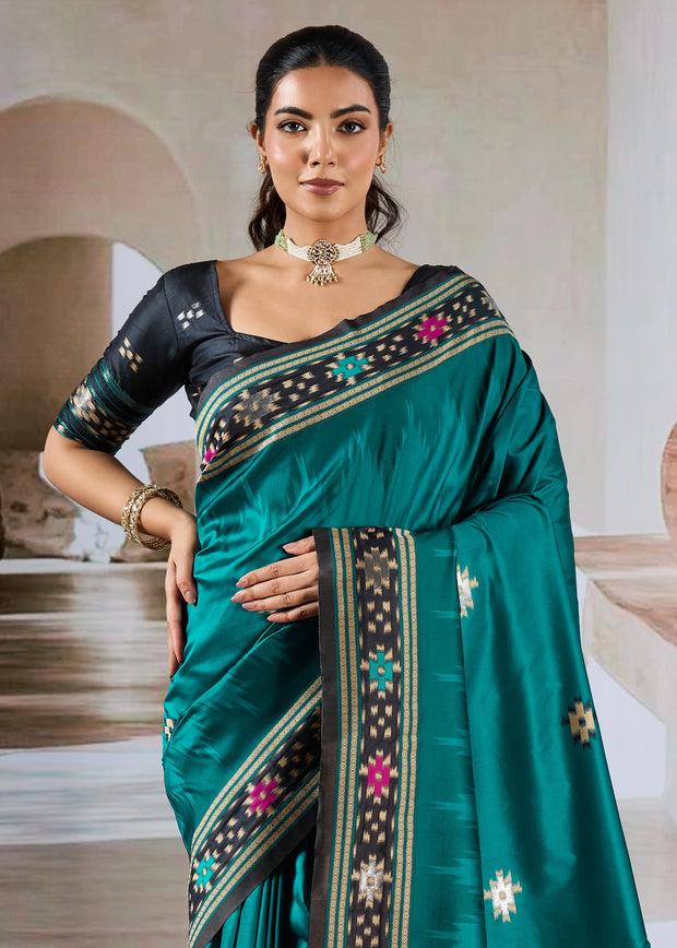 Peacock Blue Patola Silk Saree