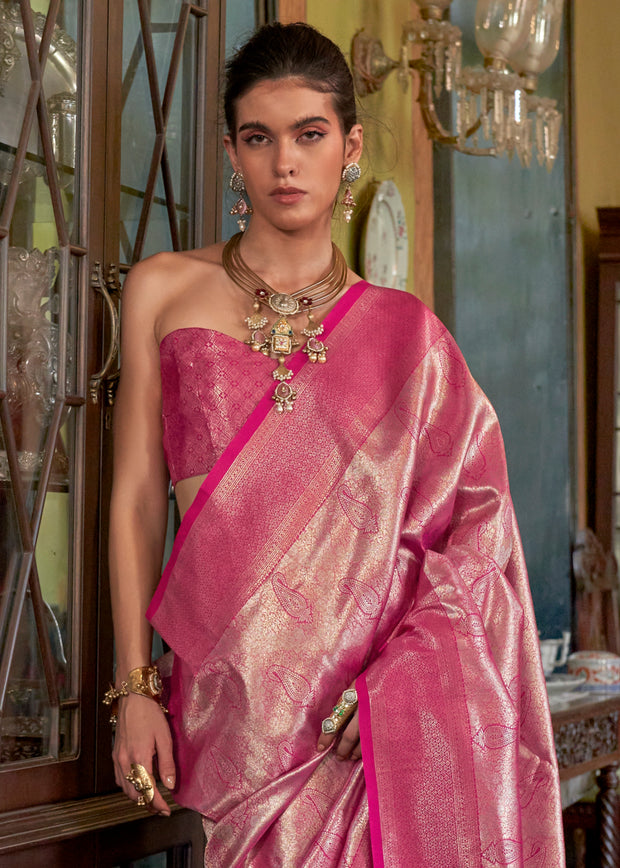 Paradise Pink Dual Tone Kanjivaram Silk Saree