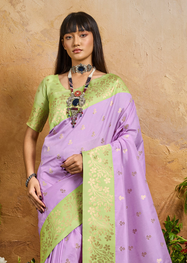 Lilac Purple Woven Soft Silk Saree