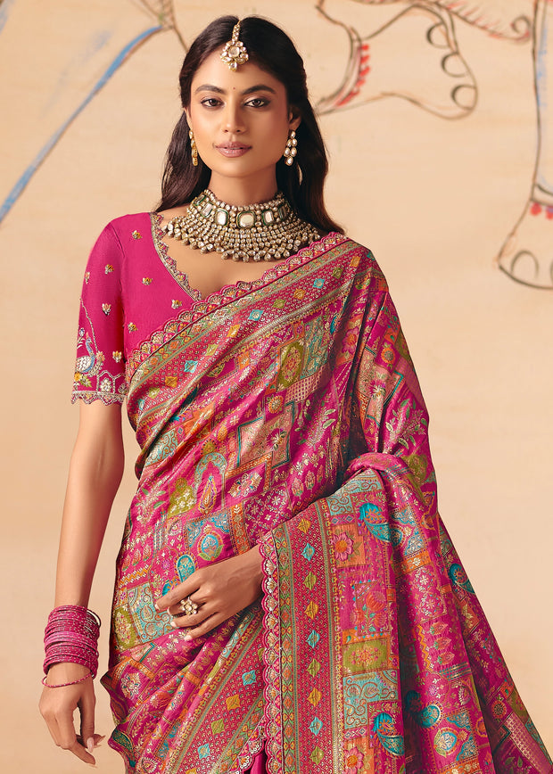Carmine Pink Designer Embroidered Saree
