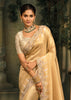 Cream Designer Embroidered Silk Saree