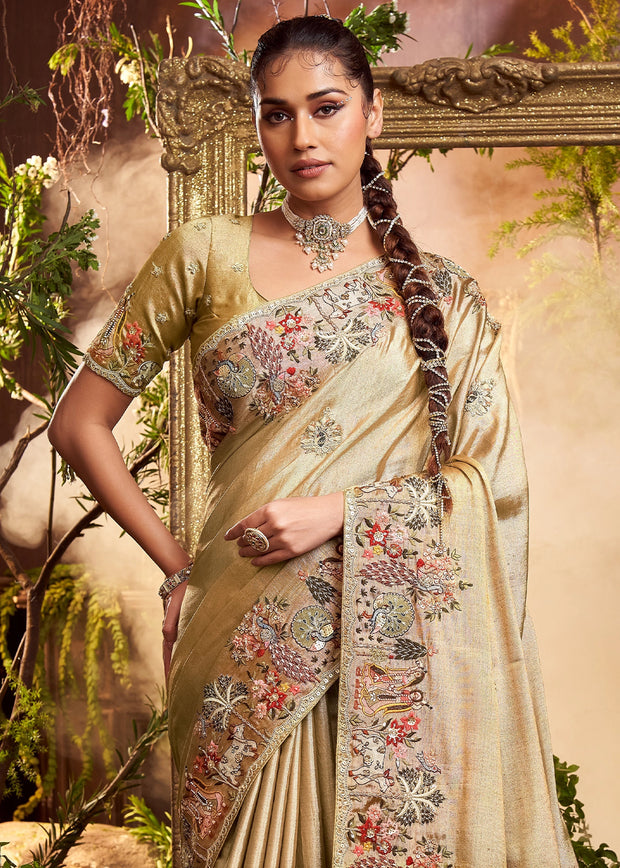 Classic Golden Embroidered Designer Saree