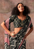 Jet Black Printed Crepe Satin Silk Saree