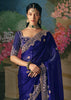 Royal Blue Embroidered Designer Saree