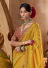 “Exclusive Offer” : Golden Yellow Woven Designer Embroidered Silk Saree With Contrast Blouse