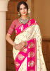 Off White & Pink Woven Banarasi SIlk Saree