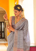 “Exclusive Offer” : Smoky Grey Woven Banarasi Tussar Silk Saree