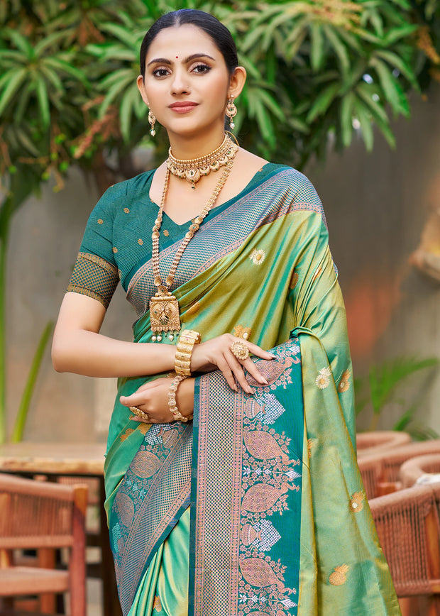 Spring Green Dual Tone Woven Banarasi Silk Saree