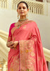 Georgia Peach Woven Banarasi Designer Silk Saree With Contrast Blouse