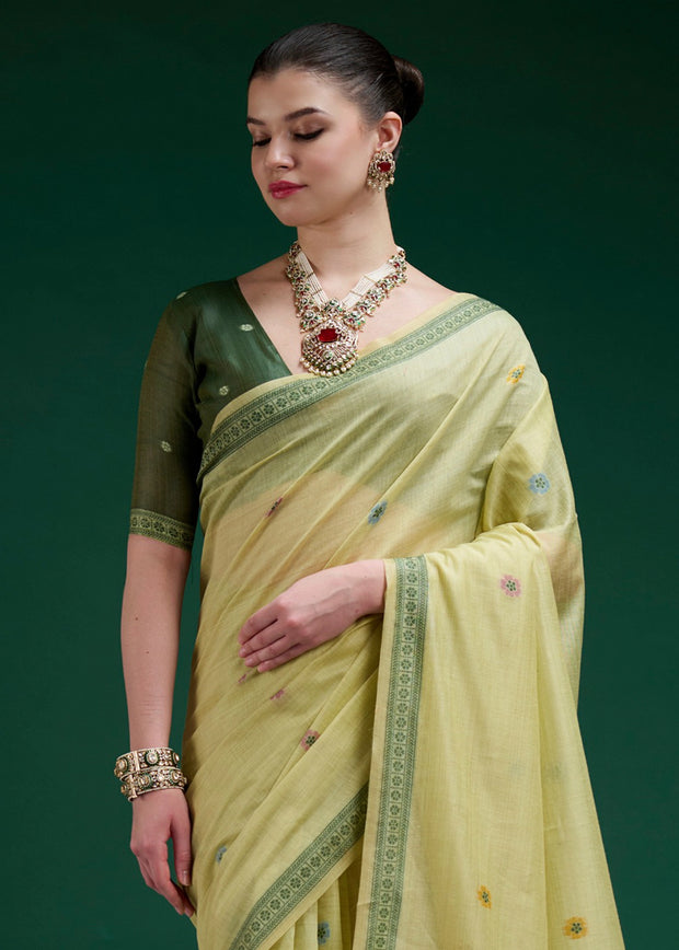 Pista Green Woven Cotton Jamdani Saree